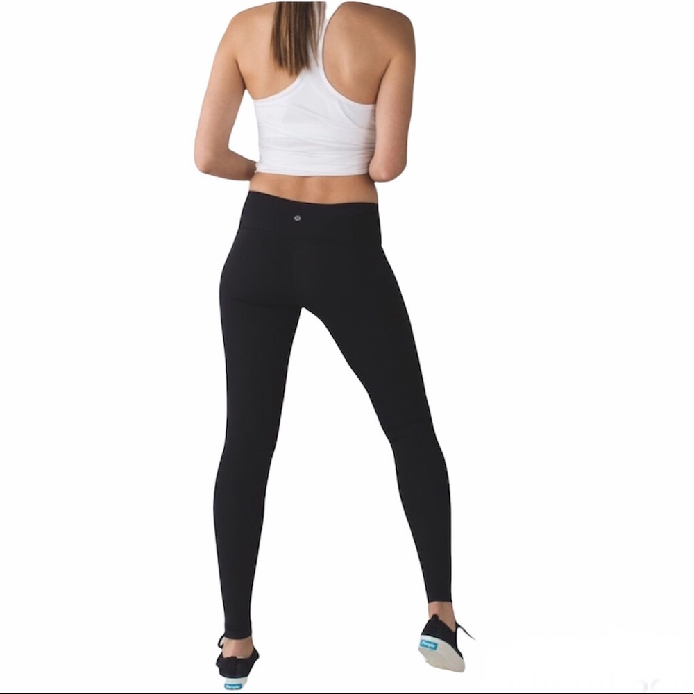 LULULEMON  Wunder Under Pants Leggings Stretch Wide Waist Band Minimalist Black